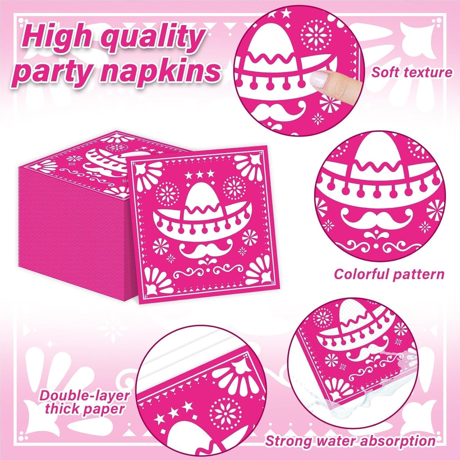 96 Pcs Mexican Fiesta Tableware 5 De Mayo Party Supplies for 24 Guests Mexican Papel Picado Disposable Plates Napkins for Party Decorations Fiesta Taco Carnival Birthday Baby Shower Favors